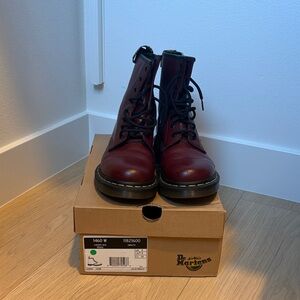 Dr. Martens Burgundy Leather 8-Eye Lace-Up Boots